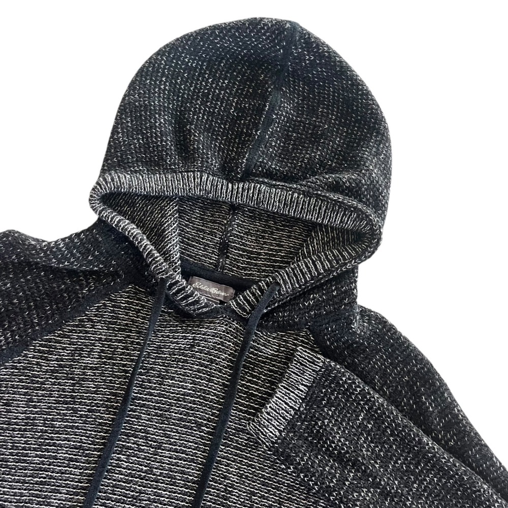 Eddie Bauer Womens S Gray Black Speckled Marled Knit Hooded Sweater Cozy Cottage